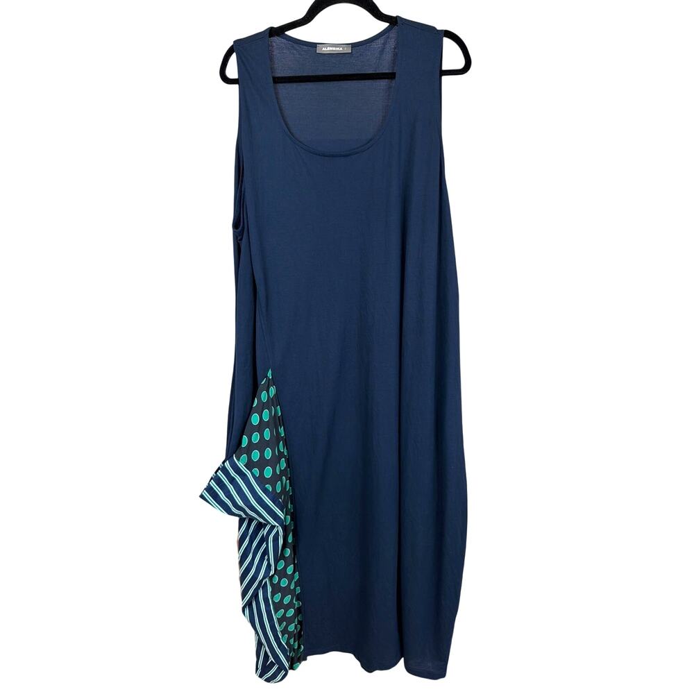 Alembika Blue Green Polka Dot Stripe Sleeveless Maxi Dress Size 18-20